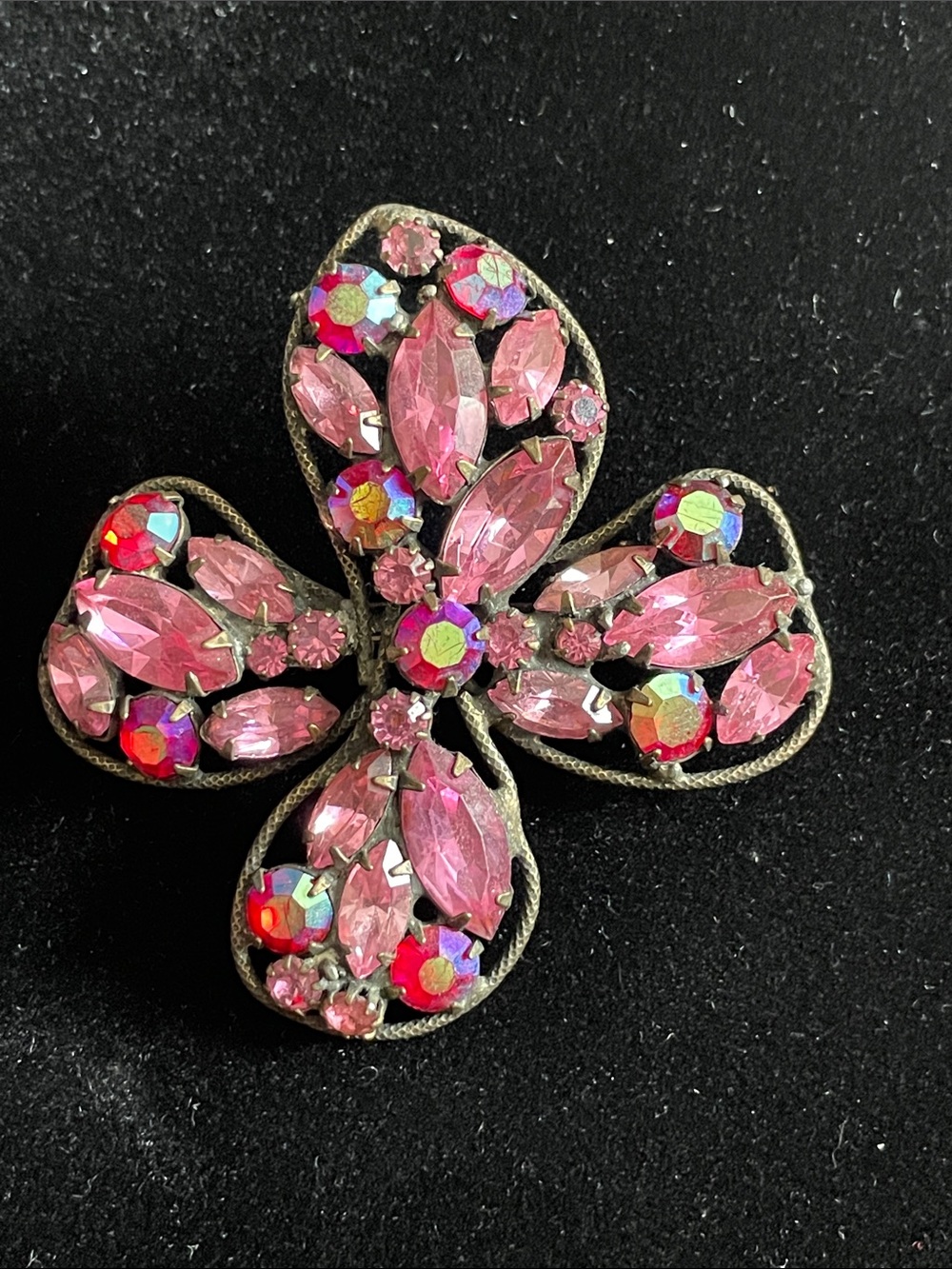 Vintage mid century pink stone brooch